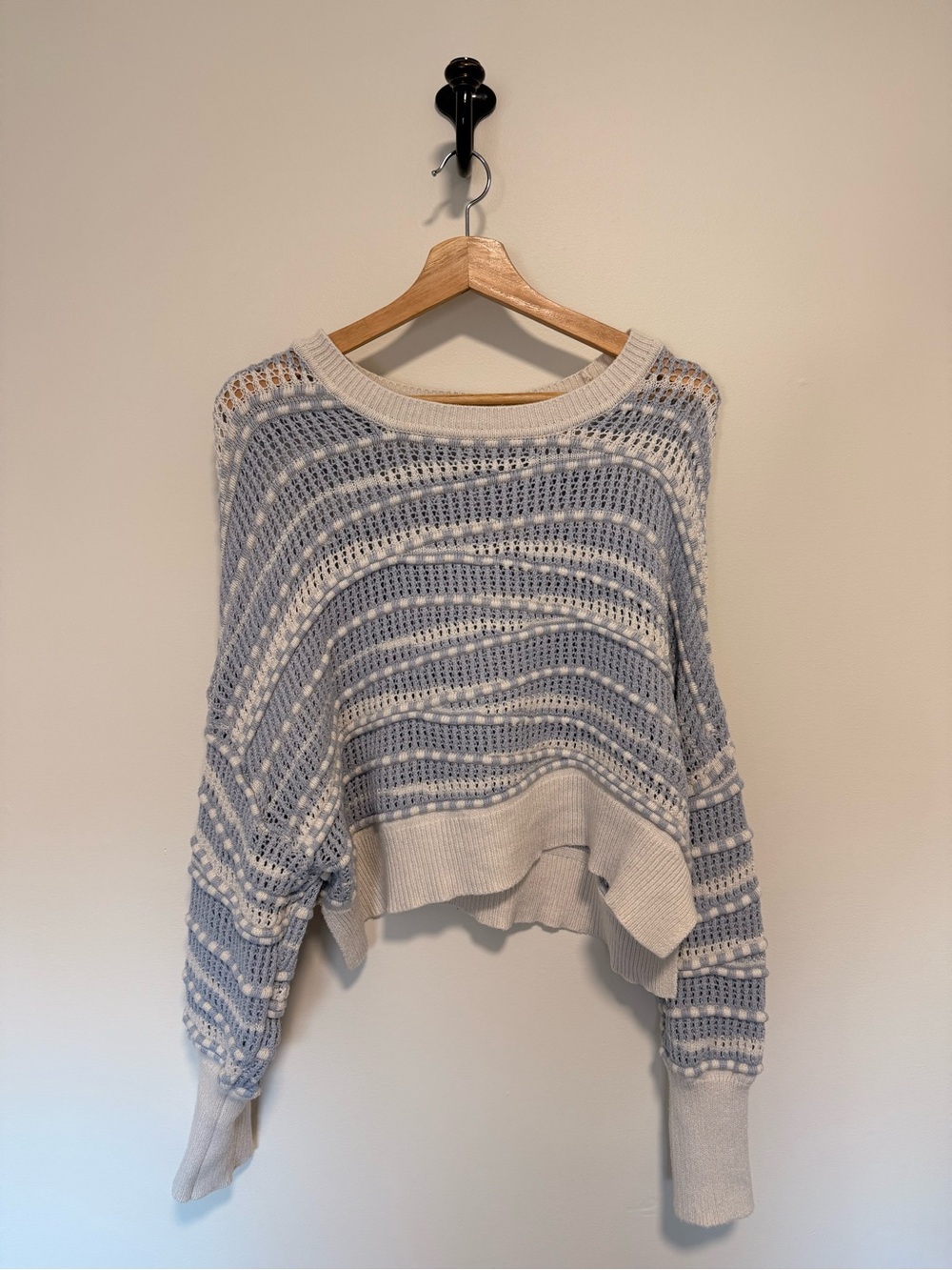 Originality by Aritzia — Light Blue & Cream Open-Knit Women's Sweater Size Small